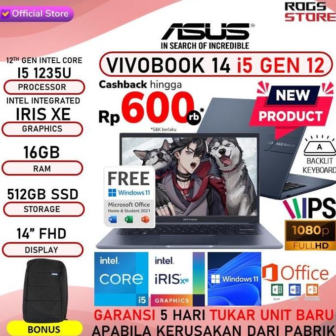 ASUS VIVOBOOK 14 A1404ZA CORE I5 1235U 16GB 512GB SSD OHS 14"FHD