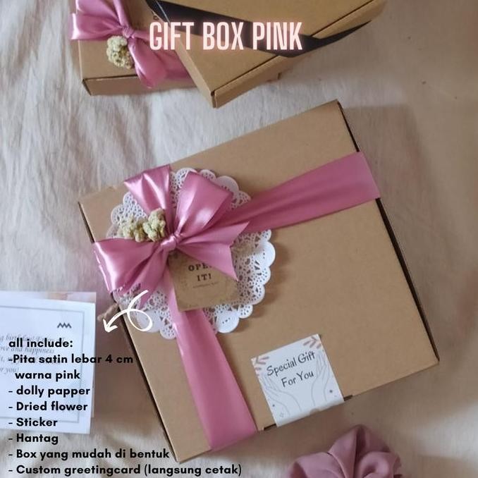 

ready stock [GIFT BOX PITA SATIN PINK + GREETINGCARD CUSTOM] KOTAK KADO ANADARU