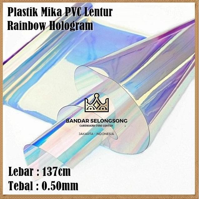 

ready stock Plastik Mika Fancy Hologram Rainbow / Mika Pouch Pelangi 137cm 0.50mm