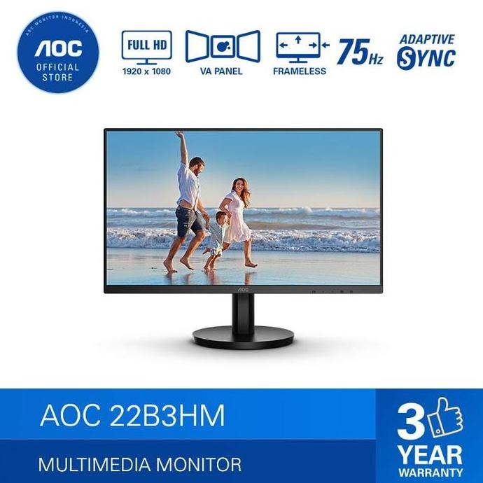 AOC 22B2HM Ultra Slim LED Monitor (21.5"/VA/6.5ms/75Hz/FHD) - 22B3HM