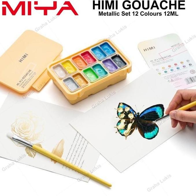 

ready Miya Himi GOUACHE Metallic Paint Set TWIN 12 Colors x 12ml - Cat Gouache