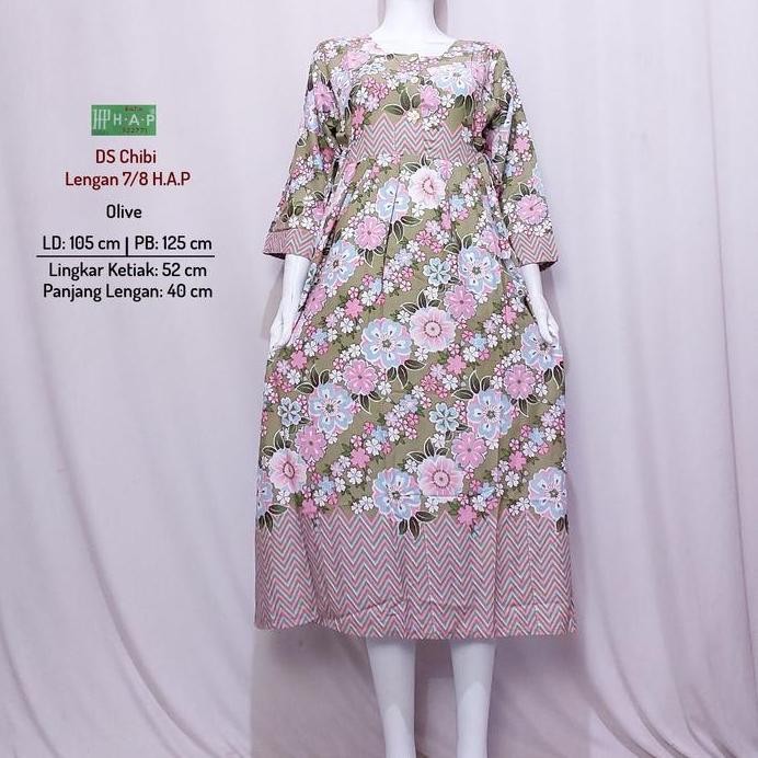 ready stock Batik H.A.P Daster Chibi Lengan 7/8 | Daster Panjang Semata Kaki 3 Kancing Depan murah