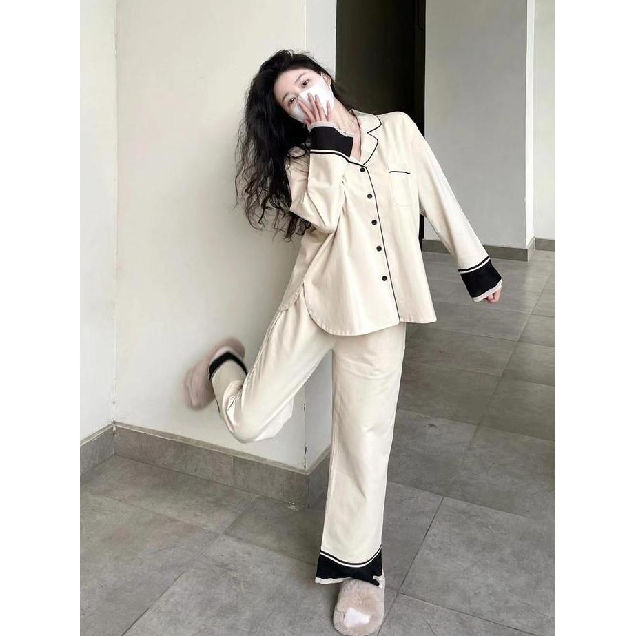 ready stock Baju Tidur Wanita Dewasa Bong Ae Pajamas Cotton Piyama Setelan Polos Pakaian Tidur Lenga
