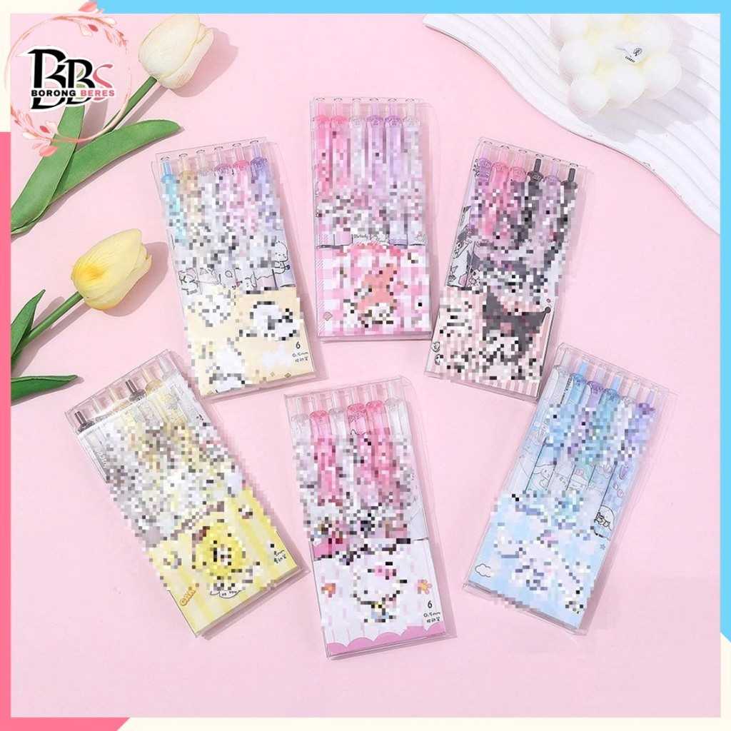

BORES Pulpen Mekanik 0.5mm Set Isi 6 Pcs Motif Kartun Series Set Pena Gel 0.5mm Karakter Lucu Pulpen Gel 6IN1 Warna Hitam Bolpoint Tinta Gel Cair 6 Pcs Journaling Pen Alat Tulis