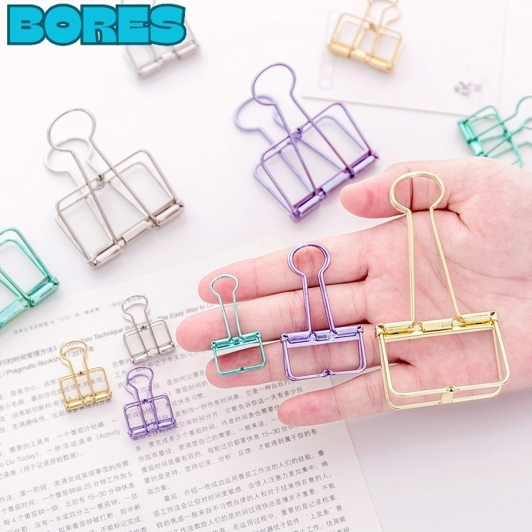 

BORES Penjepit Kertas Binder Clips Large Medium Small Office Study Paper Clip Besi Warna-Warni Klip Penjepit Buku Bahan Metal