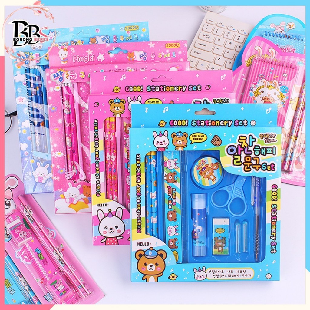 

BORES Paket Alat Tulis set 8in1 Stationery Set Study Set Anak Karakter Set Alat Tulis Anak TK