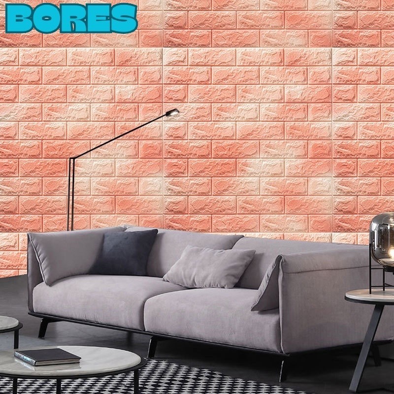 BORES Wallpaper Dinding Foam 3D Motif Batu Bata Corak Ukuran 76 x 70 CM Waterproof Brick Sticker Wal
