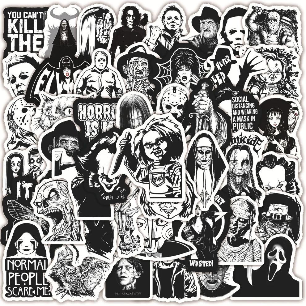 

10/30/50PCS Black and White Wind Horror Movie Halloween Graffiti Stickers Personalized Luggage Waterproof Stickers Wholesale