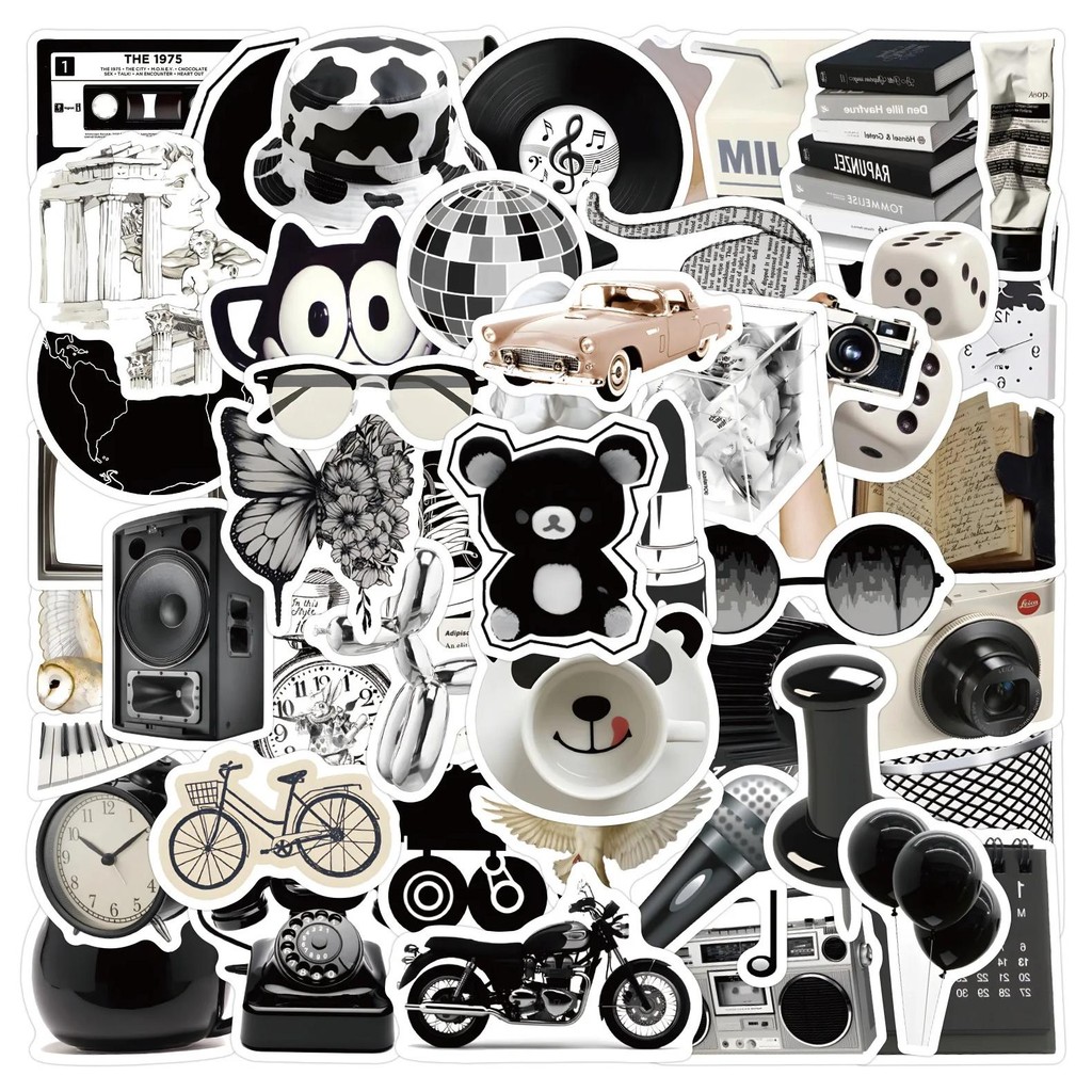 

10/30/60/120Pcs Black and White Minimalist Vintage Stickers For Suitcase Skateboard Laptop Luggage Fridge Phone Car Sticker