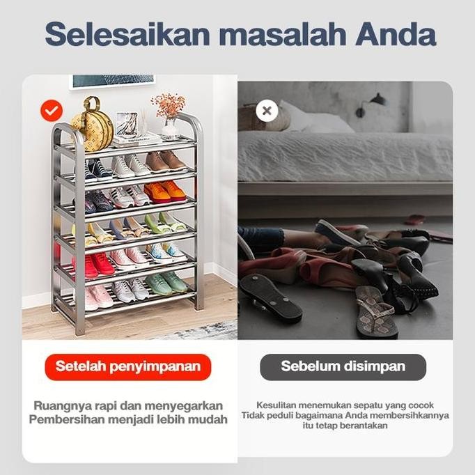 Free Shipping6Susun Rak Sepatu & Sendal Stainless Steel 6/5/4/3 Susun /Rak Sepatu Kokoh Tempat Sepat