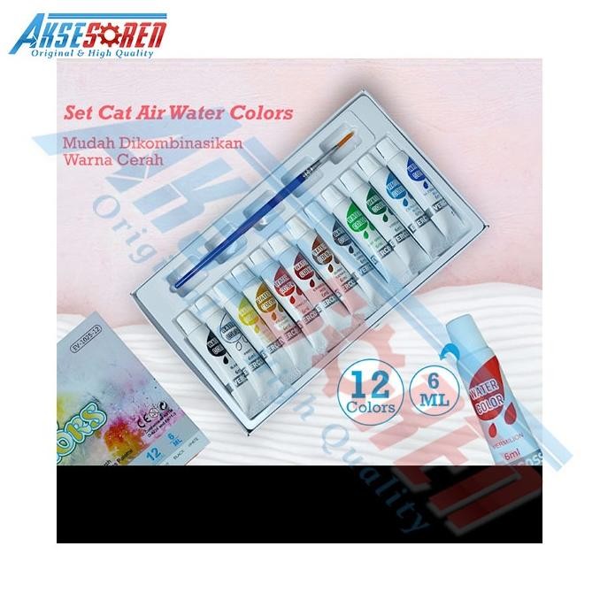 

Aksesoren Cat Warna Kuas Air Evercoss 12 Warna [EV-1025-12] / Water Colors / Peralatan Melukis Menggambar / Tinta Kuas Lukis 1 Set Free Kuas Palette Tube Set 6 ML Terlaris
