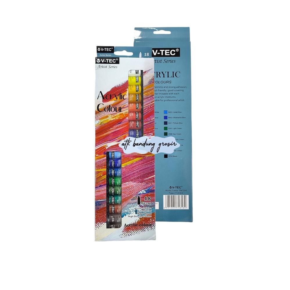 

Cat Akrilik V-TEC VT-818/A Acrylic Colours 18 Warna X 12 ML - Set Terlaris
