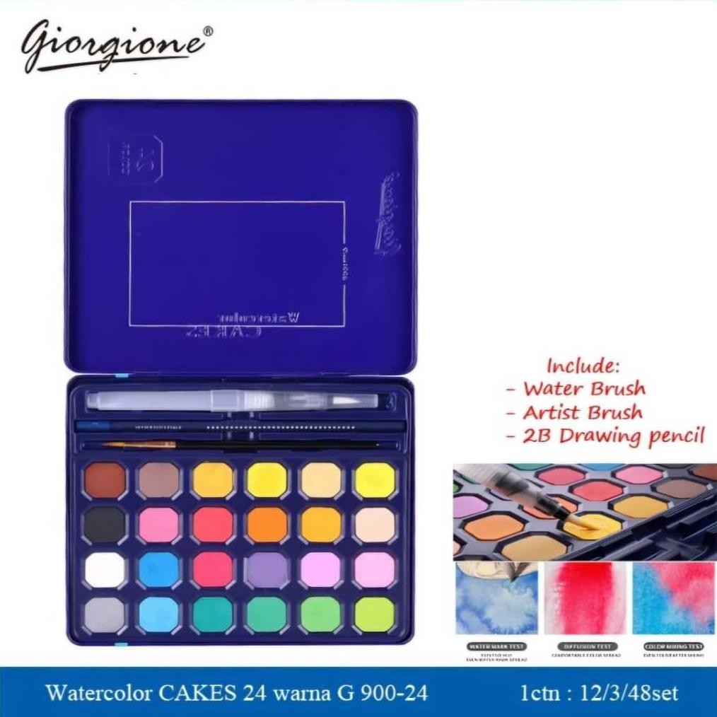

water color cake giorgione kemasan 2024 kode G 900 ( dark blue tin) isi 12 / 24 / 36 / 48 warna cat air kemasan kaleng Terlaris