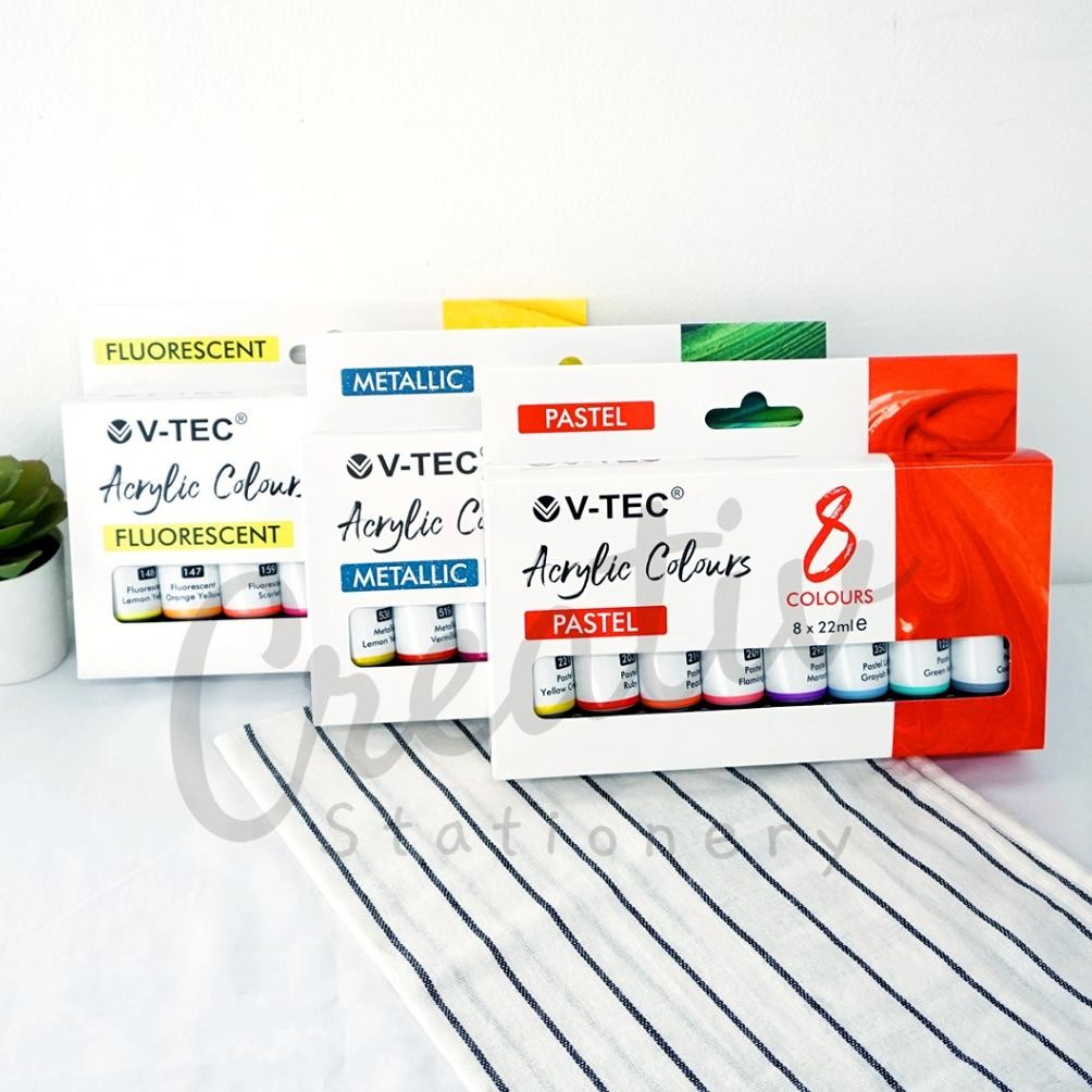 

V-TEC Cat Acrylic Paint Color 8W 8 Warna Series 8 Color X 22Ml Set Terlaris