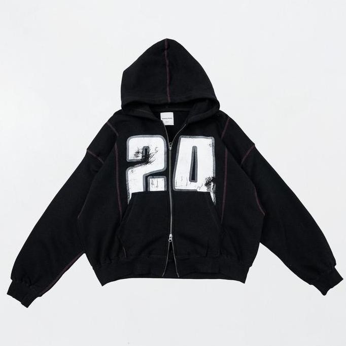 Grosir Hierarchy Studios Tmtnw - Black Triumph Boxy Wide Oversized Double Zipper Hoodie