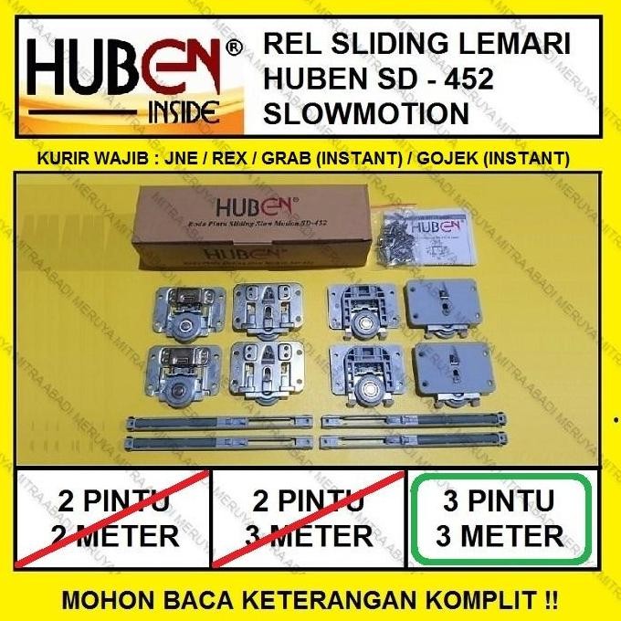 Roda Rel Pintu Lemari Sliding Geser Slow Motion Huben Sd 452 - 3P/3M Kualitas Terbaik Harga Termurah