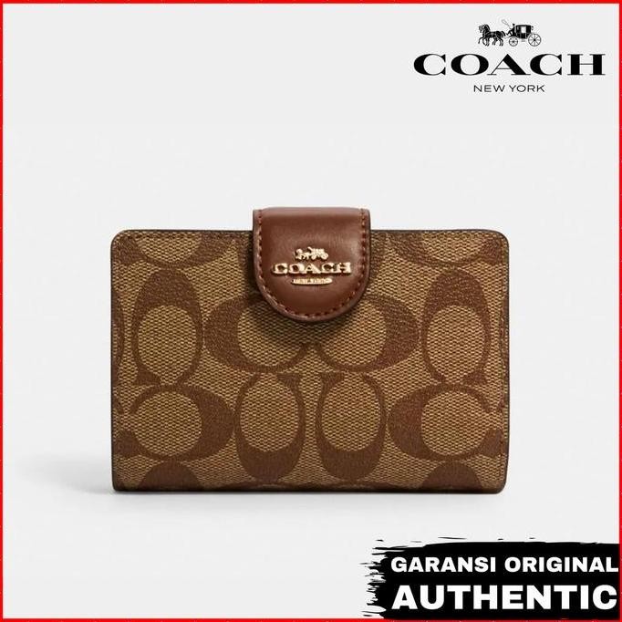 Promo Dompet Coach Wanita Medium Corner Zip Wallet Full Brown Original Store Branded Authentic