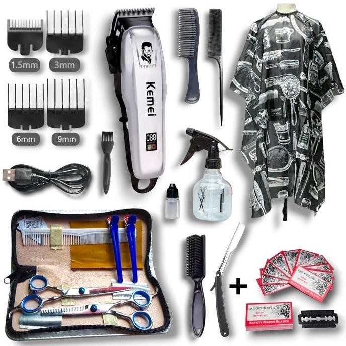 Terlaris Paket Lengkap Alat Cukur Original Kemei/Usaha Pangkas/Barber/Salon