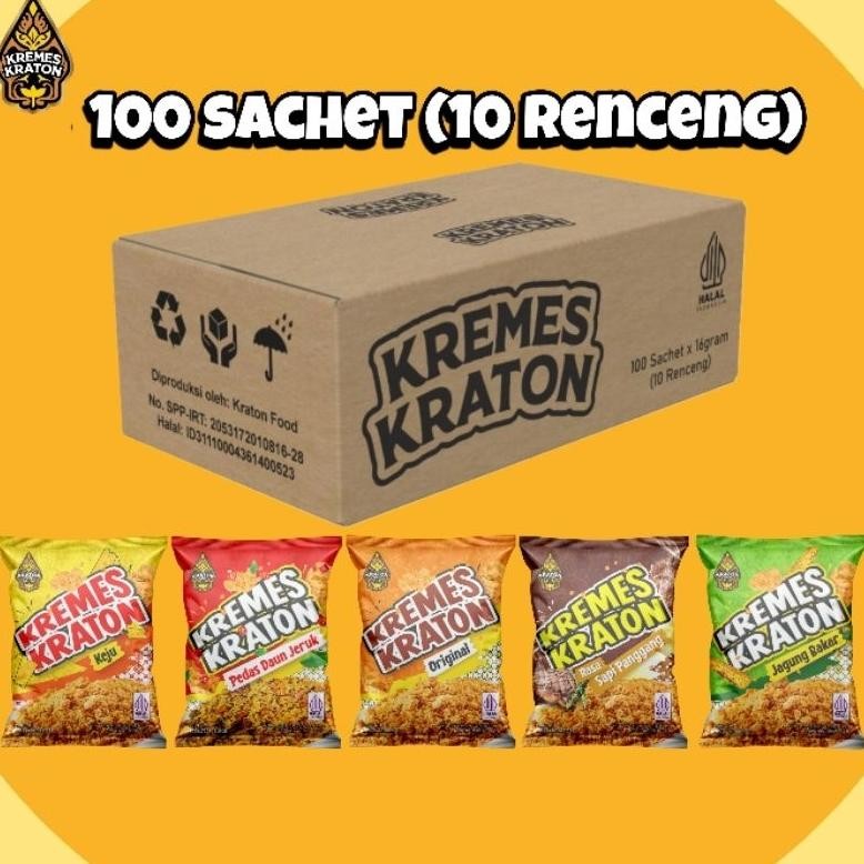 

Baru Kremes Kraton 100 Sachet x 16g Original, Pedas Daun Jeruk, Keju, Jagung Bakar, Sapi Panggang (10 Renceng)