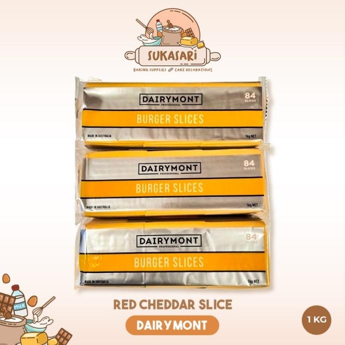 

(Expert) Sukasari - Red Cheddar Slice Dairymont 1kg, 1/3kg Repack / Red Cheddar Cheese Slice / Keju Slice Melted Burger
