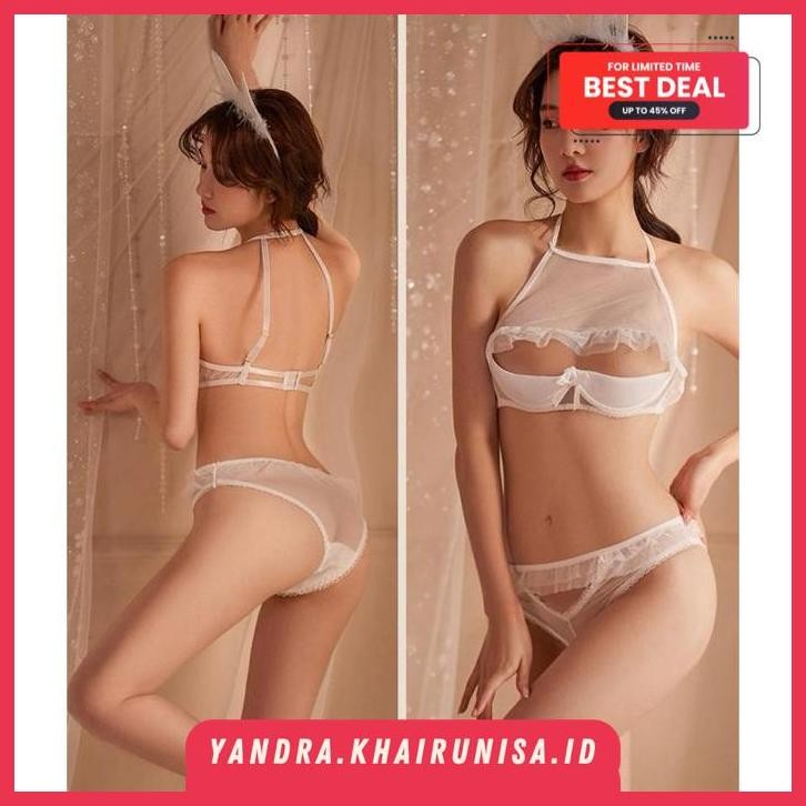KAWAII SET LINGERIE LACES HALF OPEN BRA BAJU DINAS MALAM LINGERI RENDA TRANSPARAN SEKSI COSPLAY CAT 