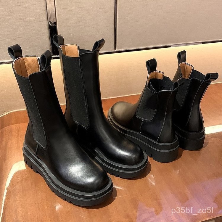 Women's Classic Mid-Calf Boots with Hidden Wedge Martin Boots Short Boots Thick-Soled Martin Boots