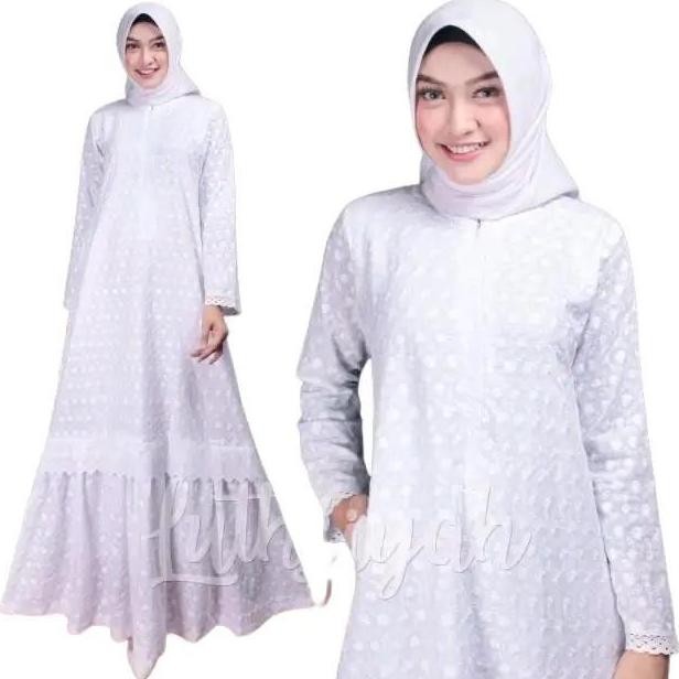 Gamis Katun Umroh Haji Katun Bordir Katun Polos Putih Bunga motif muslim Jepang Rempel Dress Wanita 