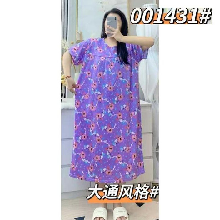 ready stock Daster Spandex Super Jumbo Murah Adem Motif Bunga Dress Tidur Wanita Bumil Import Oversi