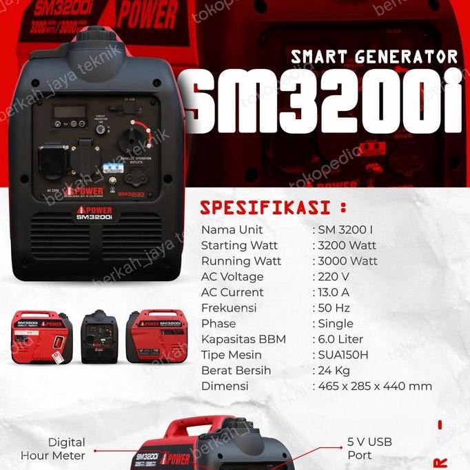 

Terlaris Genset Silent Inverter 3000Watt Ipower Sm3200I Bensin