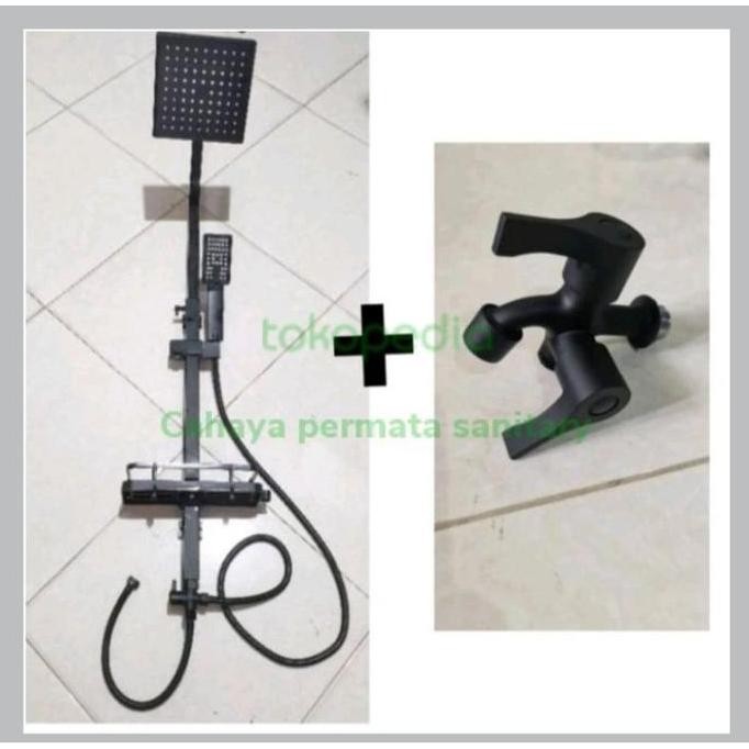 Grosir Shower Tiang Set Black Bano/Shower Tiang Mandi Hitam Kotak Komplit Set