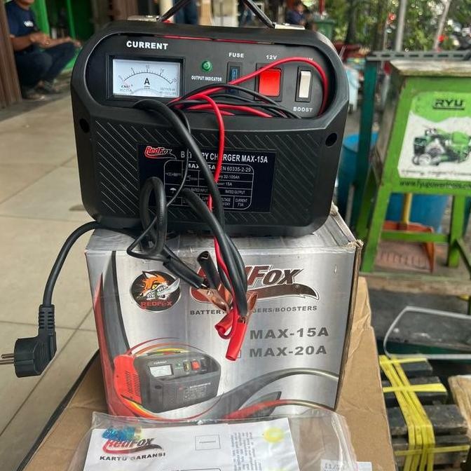 BATTERY CHARGER REDFOX MAX 15A CAS BATERAI AKI MOBIL,MOTOR,KAPAL DLL RED FOX