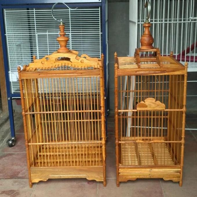 Kandang kotak kayu jati no 3 buat burung kenari dll komplit tangringan
