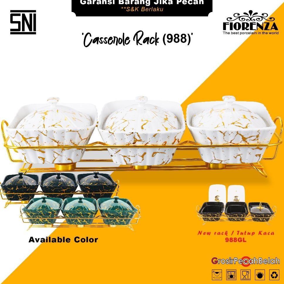 Wadah Saji Penghangat Casserole Basi Set Motif Marble Fiorenza 988