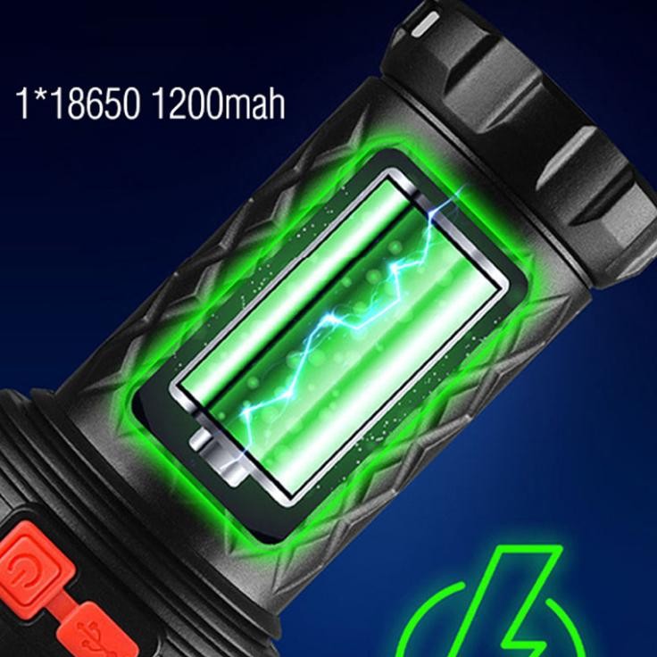 Senter LED Cas 7 Core Jarak Jauh Super Terang dengan USB Rechargeable + Lampu COB Samping Anti Air W