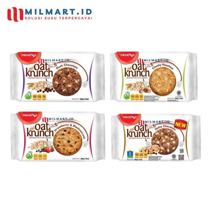 

Munchy'S Oat Krunch Biskuit 208 G Nutty Chocolate Strawberry Hazelnut Crackers 8 Sachets Munchys Terlaris