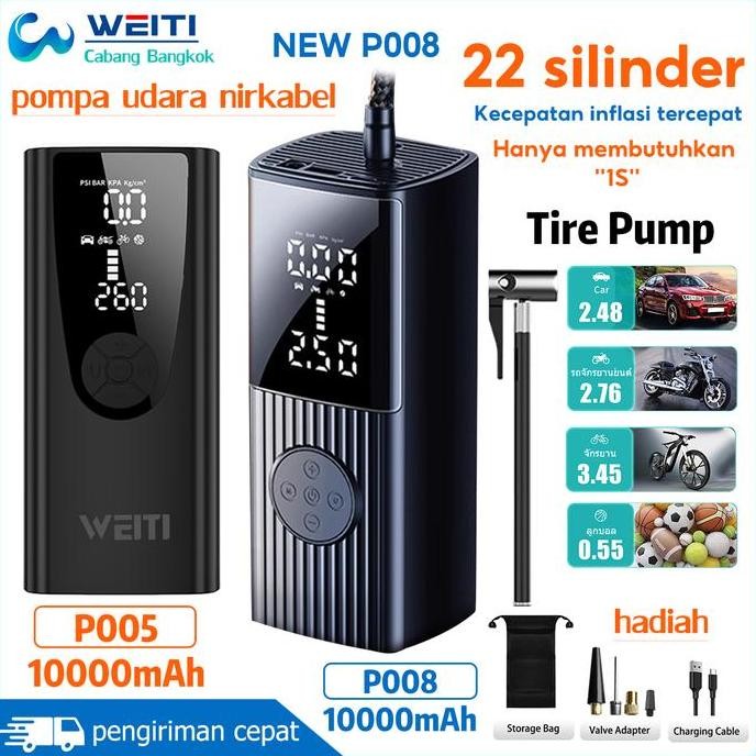 Pompa Ban Electric Weiti 10000Mah Air Pump Inflator Electric Pompa Ban Mobil Sepeda Elektrik Pompa A