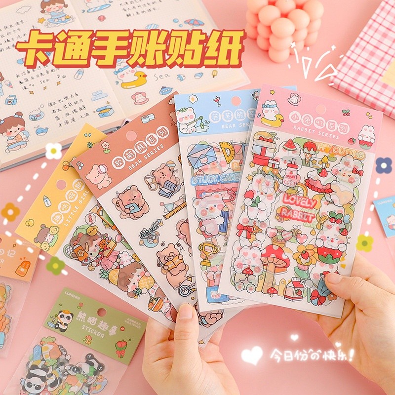 

PAOPAO Stiker The Series Bear and Rabbit Cute Bahan PET Aesthetic
