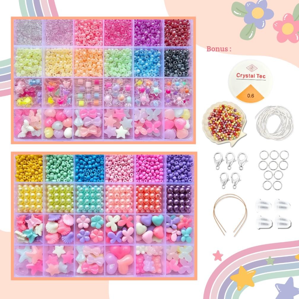 DIY Manik Manik Set Box Lucu Korea Beads Aesthetic (Gratis Benang Elastis + Tali Giok + Manik Random