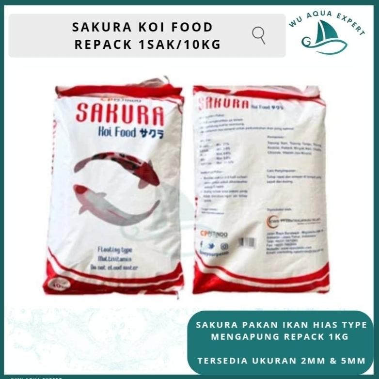 TERLARIS 1 Sak Karung 10 Kg Pakan Pelet Ikan Koi SAKURA KOI FOOD Apung 2mm, 5mm Pelet Ikan Koi Hias 