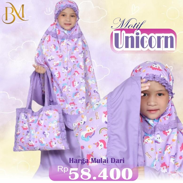 Mukena Anak Tas Sajadah Motif Kuda Poni Ungu | Mukena Anak Perempuan Karakter AST