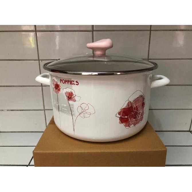 TERBARU - PANCI ENAMEL CANTIIK KUALITAS EKSPOR KEDAWUNG FT 20 CM POPPIES & TUTUP