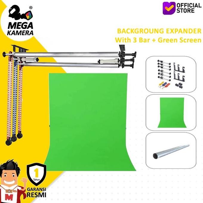 Background Expander Roll Set Komplit - Bar Pipa - Polos Green Screen Terlaris