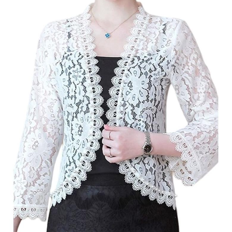 Rose outer cardigan crop panjang brokat / outer brokat / outer brokat kondangan / cardigan brokat ke