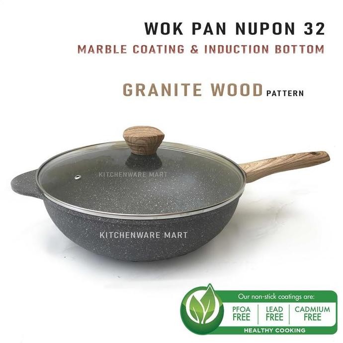 WOK PAN NUPON 32 CM MARBLE COATING - INDUCTION BOTTOM WOOD PATTERN