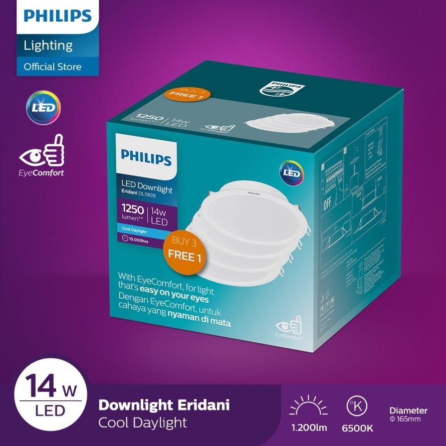 Lampu Downlight LED panel Ceiling Plafon Philips Eridani 14W 14 Watt IB Inbow Tanam Cahaya Putih Coo