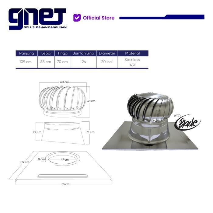 Gnet Ventilator 20 Inch | Turbin Ventilator Atap Rumah Dan Pabrik Original Dan Terpercaya