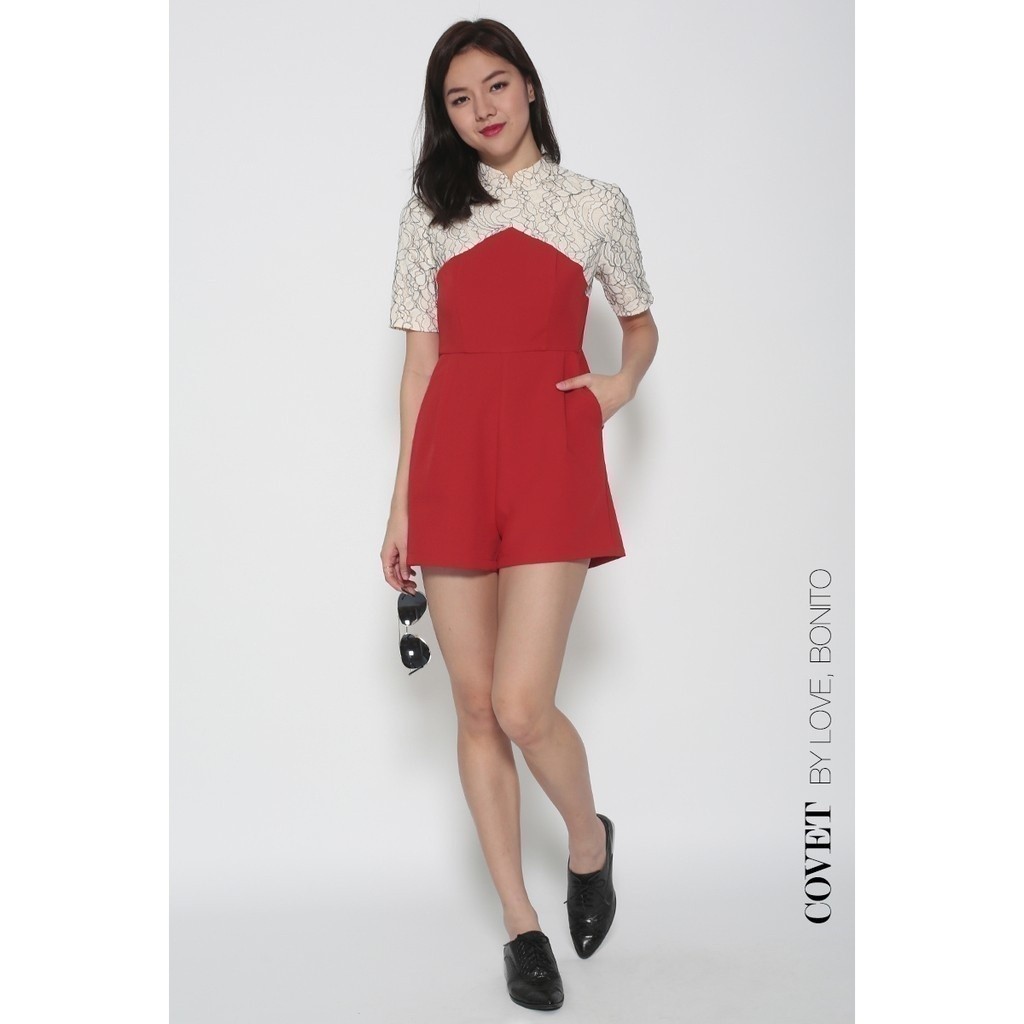Love, Bonito - Covet Livana Lace Playsuit - Maroon