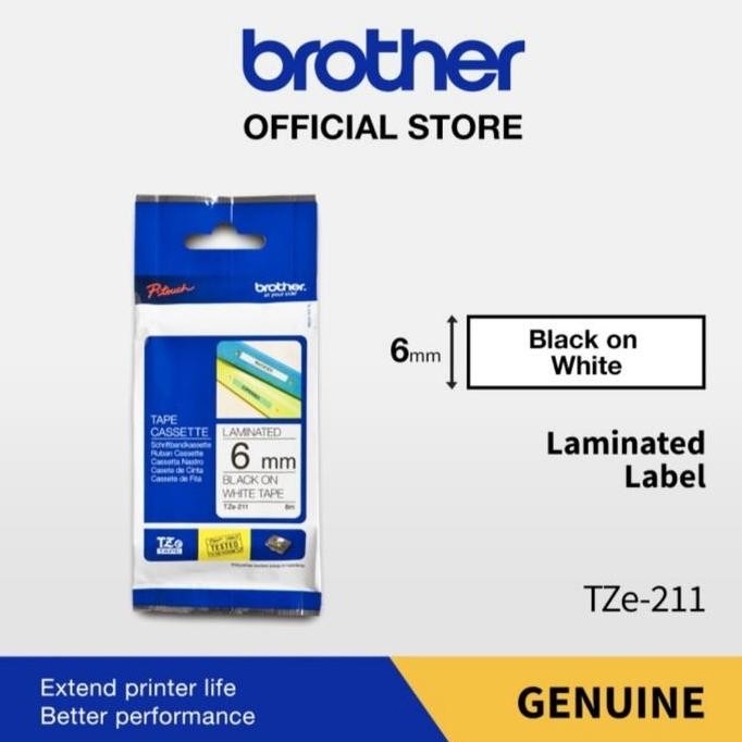 

Brother Label Tape TZE-211 6mm x 8m Black On White TZe211