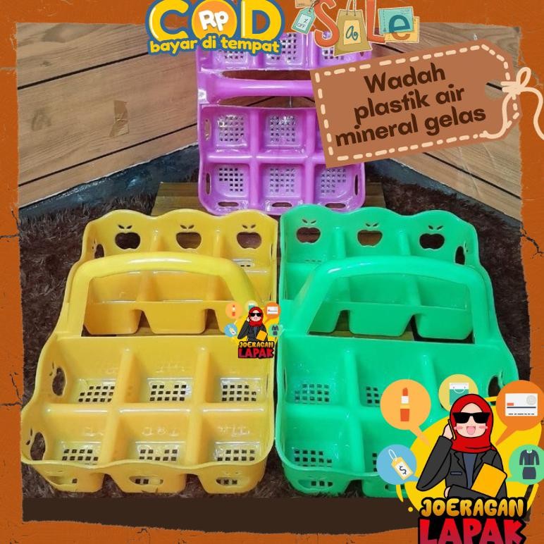 Joeraganlapak Rak Tempat Gelas Aqua Isi 10 / 12 / 16 Slot Skat Lubang Bahan Plastik Keranjang Minera