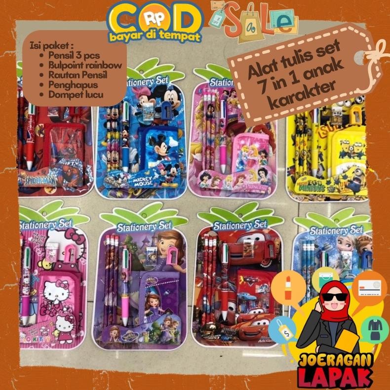 

JoeragnlapakAlat Tulis Set Lucu Karakter Anak Sepaket Pensil Bulpoint Rautan Penghapus Dompet New
